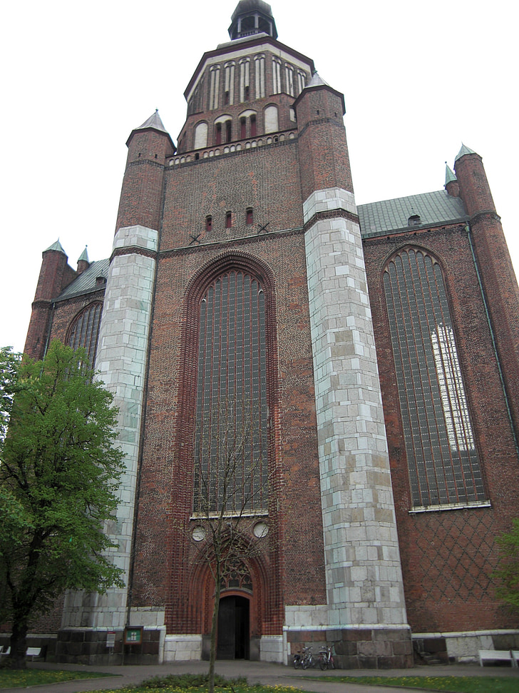 Stralsund, Mecklenburg-West-Pommeren, kerk, het platform, gebouw, gevel, bakstenen gebouwen
