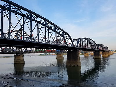 Yalufloden, landskap, Dandong, Bridge, Urban