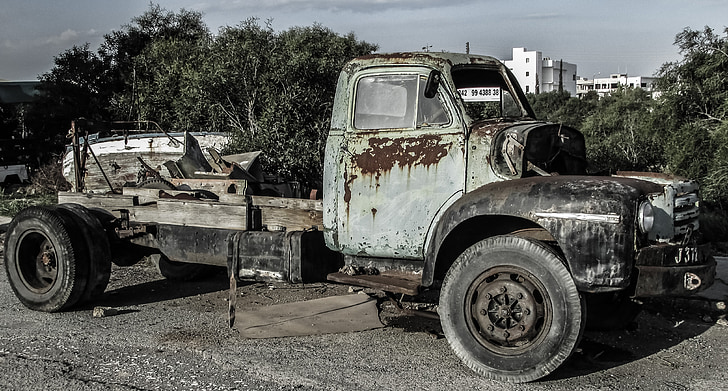 παλιό φορτηγό, αυτοκινητοβιομηχανία, εγκαταλειφθεί, σκουριασμένα, ξεπερασμένο, ξεχάσει