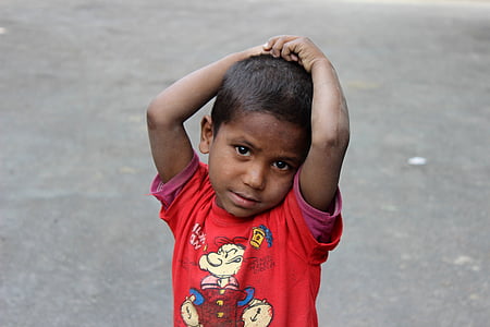 Indien, barn, nyfikenhet, fattigdom, ögon