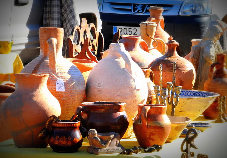 ceramiki, pchli targ, Hiszpania, słoiki