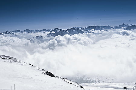 冬天, 滑雪, 雪, 高山, 山脉