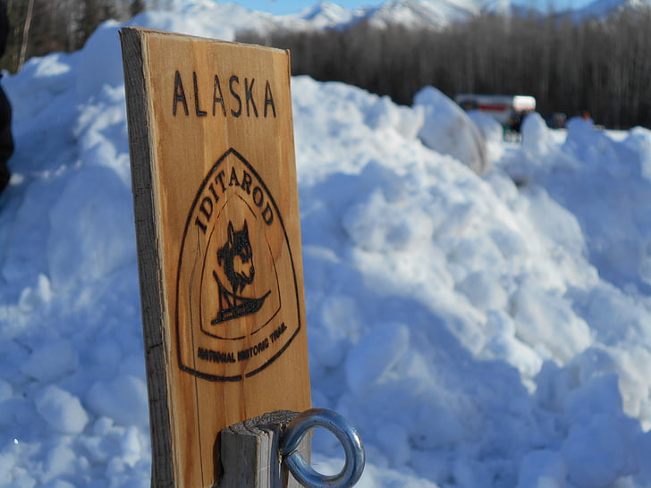 Аляска, Iditarod, знак, Wonter, студено, пътуване, анкерно закрепване