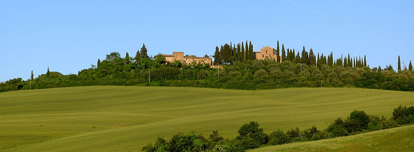 Toscana, bukit-bukit, rumah pertanian, Tuscany, pemandangan, pemandangan, Panorama
