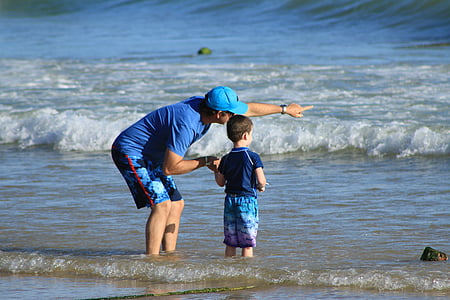 orang tua dan anak, keingintahuan, penjelasan, Pantai, hari libur, Beira mar, Cottage