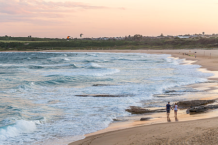 Pantai, Pantai kaki, matahari terbenam, Maroubra, Sydney, laut, matahari terbenam di pantai