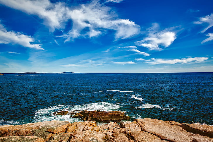 Bar harbor, Maine, cielo, nubes, mar, Océano, Horizon