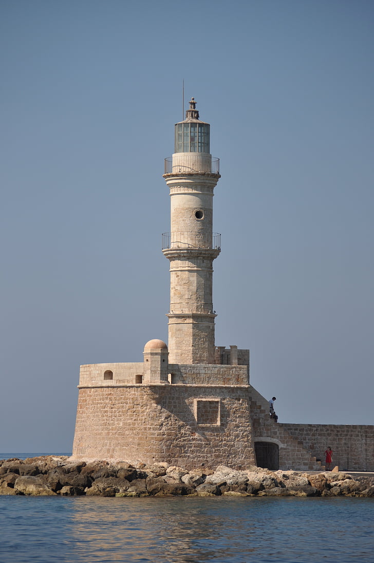 lighthouse, crete, port, mediterranean, sea view, harbour entrance, ship