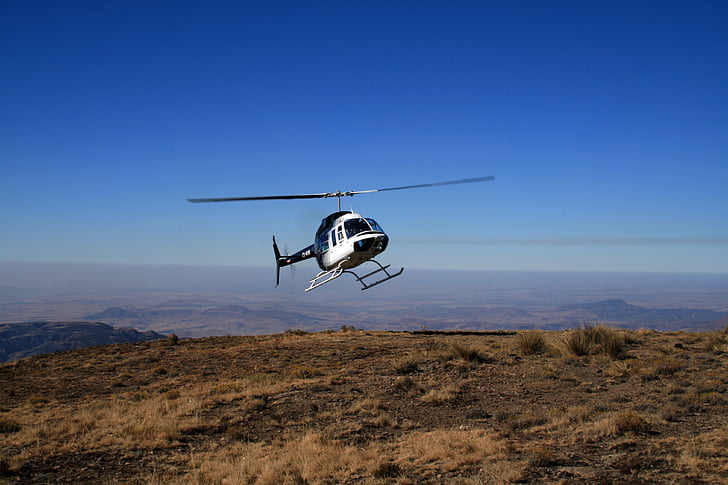 Sud Africa, montagne, Drakensberg, elicottero, cielo, erba, nuvole