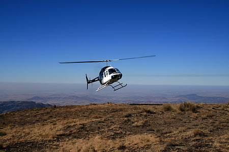 Sudáfrica, montañas, Drakensberg, helicóptero, cielo, hierba, nubes