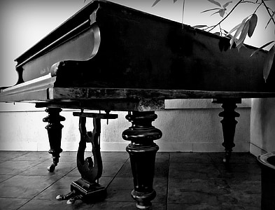 velho, piano de cauda, música, tempo, piano, chaves, concerto