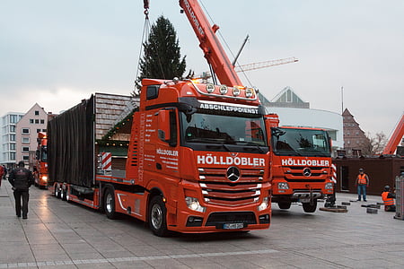 truck, low-bed trailer, crane, heavy transport, commercial vehicle, transport, logistics