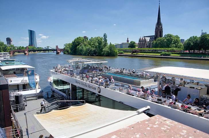 perjalanan perahu, Sungai, utama, Frankfurt, Jerman, perjalanan, liburan