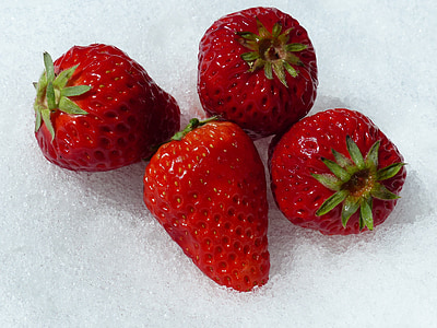 jordbær, rød, snø, mat, frukt, sunn, bær