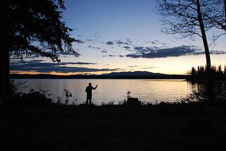 อารมณ์เย็น, ทะเลสาบ, พระอาทิตย์ตก, ปลา, น้ำ, แคนาดา, คนตกปลา