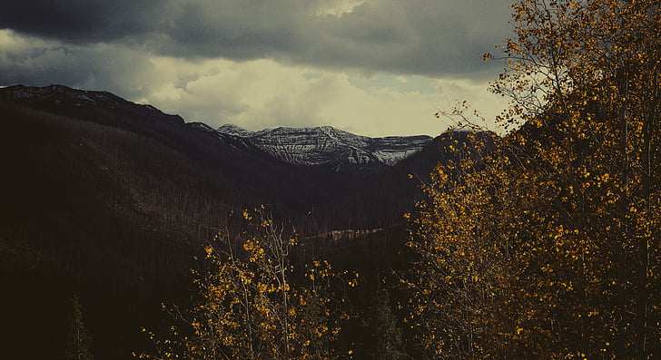 skyer, fjell, natur, himmelen, trær, fjell, høst