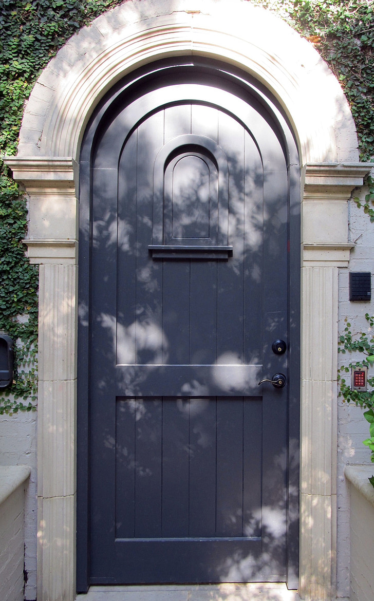 vrata, zaprta, portal, vrata, vhod, modra, lesa