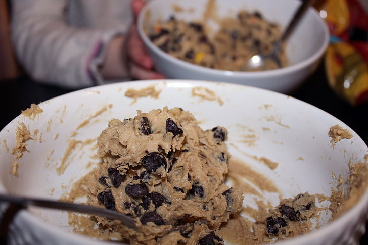 chocolate chip, cookie dough, baking, sweet, treat, dessert, delicious