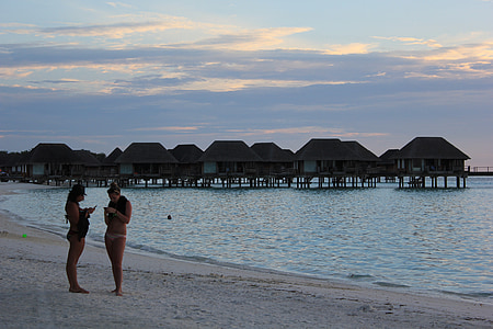Pantai, matahari terbenam, Maladewa