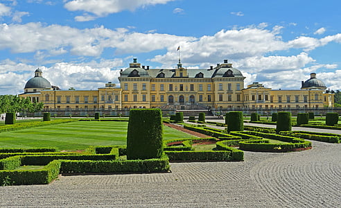 Palau de Drottningholm, banda del jardí, Schlossgarten, simètrica, Palau Reial, monarquia, Suècia