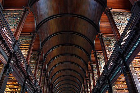 Biblioteca, interior, fusta, llibre, llibres, arc, arcs