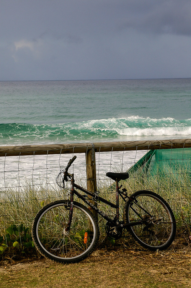 bicicleta, bicicletes, bicicletes, oceà, Mar, platja, tanca