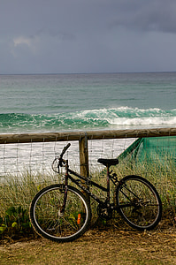 Fahrrad, Fahrrad, Laufrad, Ozean, Meer, Strand, Zaun