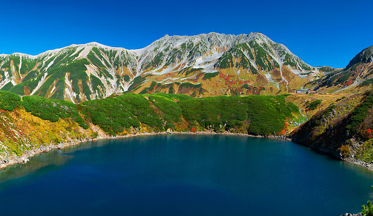 vulkaaniline järv, mägine maastik, Sügis, Tateyama, Põhja-Alpides, Jaapan, mägi
