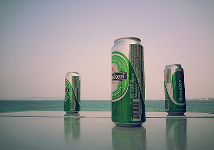 heineken, beer, cans, sea