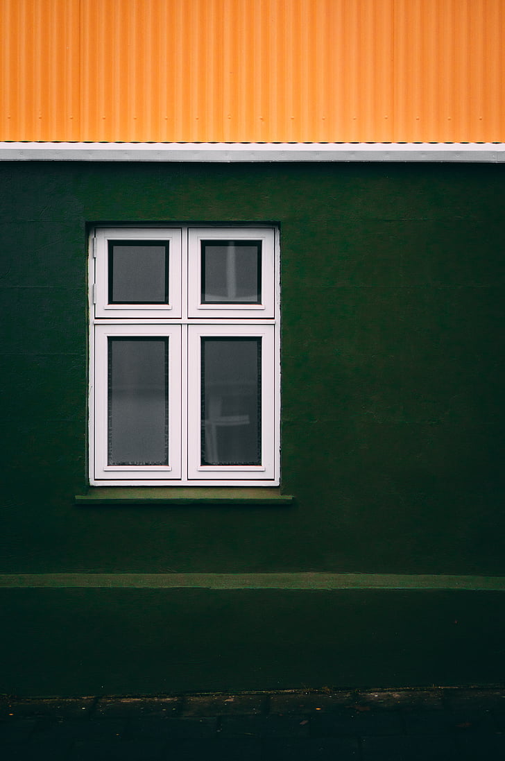 gambar, berisi, hijau, dicat, rumah, putih, kayu
