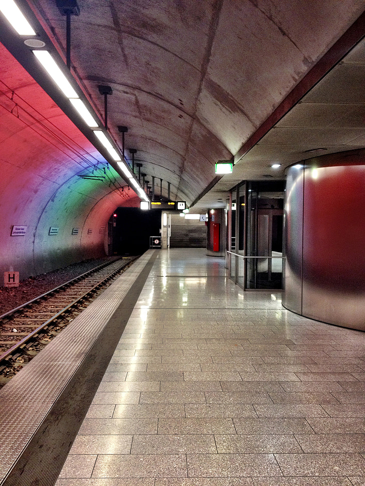 Underground, Metro, nádraží, Německo, Bochum, stanice metra, vlaky