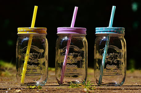 饮水杯, 夏季, 颜色, 稻草, 点, 盖子, 乡村风格