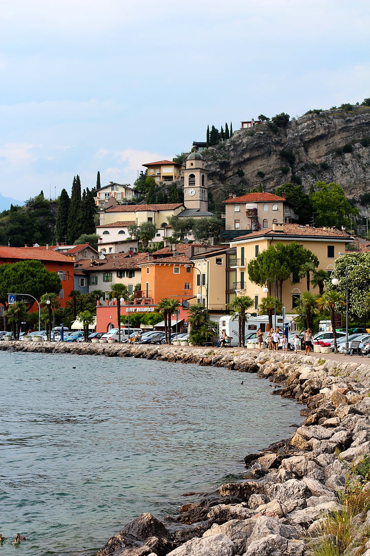 strandpromenaden, Italien, Garda, Torbole, Bank, havet, Medelhavet