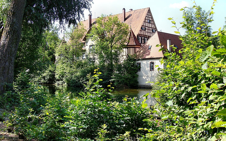 hunting lodge, castle, schnaitheim, schnoida, architecture, moated castle