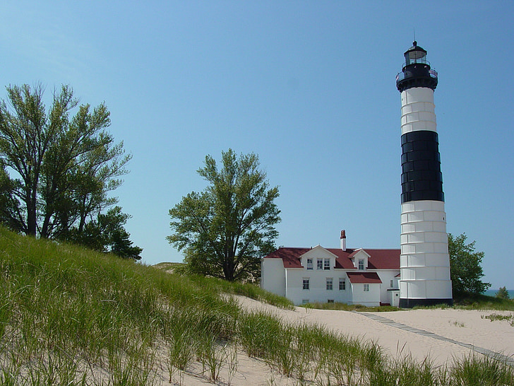 big sable lighthouse, lake michigan, lighthouse, beach, landscape, nature, structure