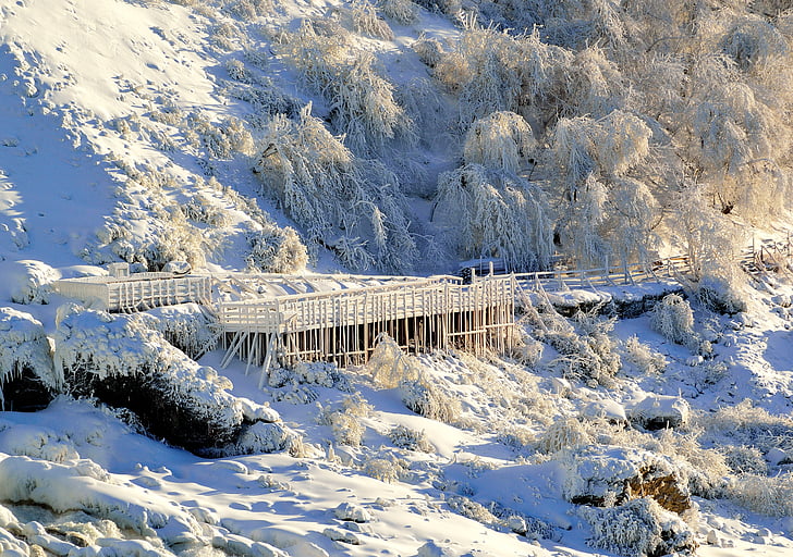 loopbrug, American falls, Niagara, winter, natuur, bevroren, sneeuw