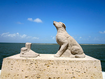 cão, estátua, mar, céu, escultura, animal, canino