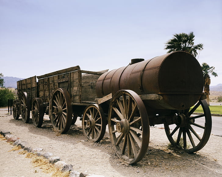 wagons de borax, désert, historique, exploitation minière, transport, Rock, vallée de la mort