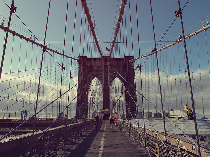 Brooklyn bridge, hängbro, new york, Manhattan, Bridge, staden, arkitektur