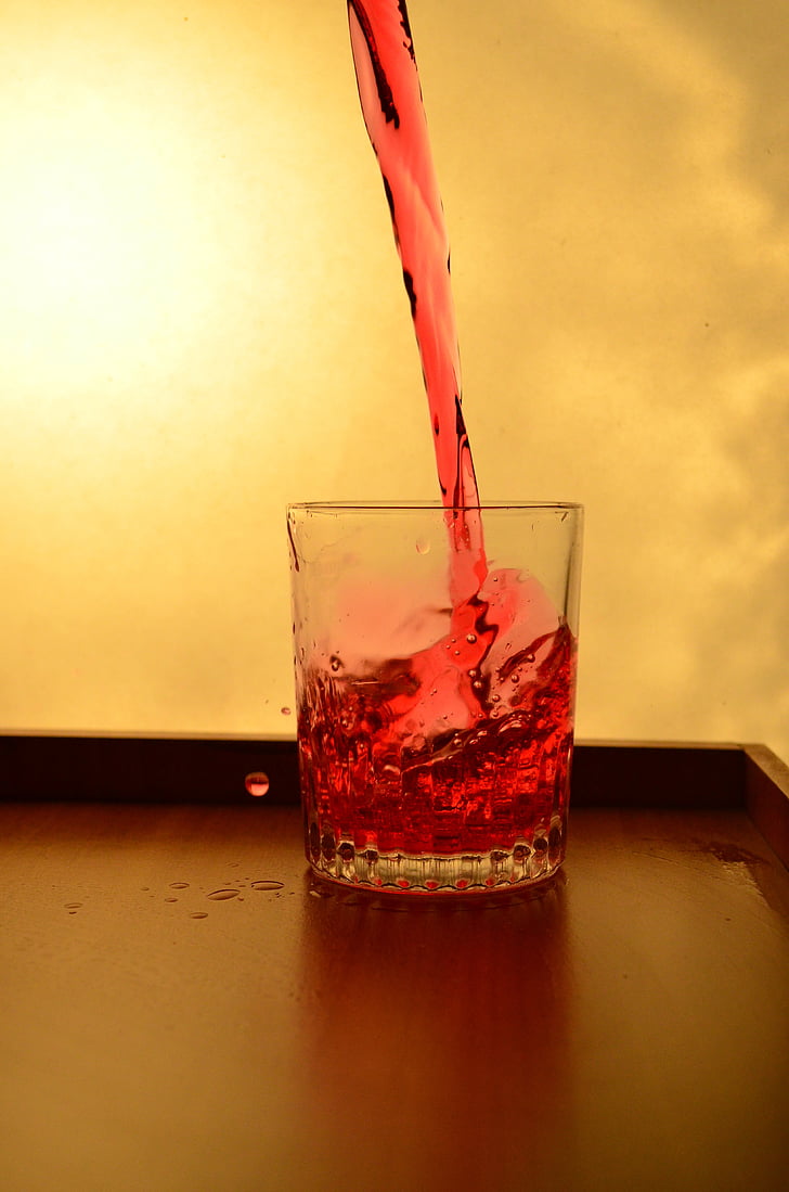 Splash, sklo, kapalina, červená, lití, alkohol, nápoj
