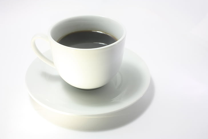 bílá, keramika, káva, pohár, talíř, černá, espreso