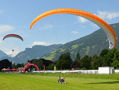 yamaç paraşütü, Zillertal, Avusturya, tandem atlama, dağlar, rüya gün