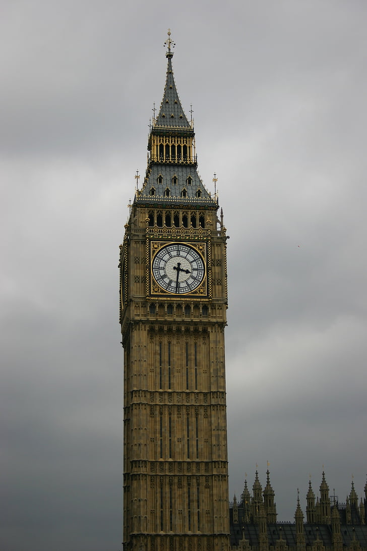 Londyn, zegar, chmury, atrakcją, Turystyka, Big ben, Domy Parlamentu - Londyn