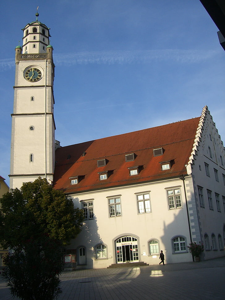 Ravensburg, marché, Centre ville, Église, steeple, tour de l’horloge