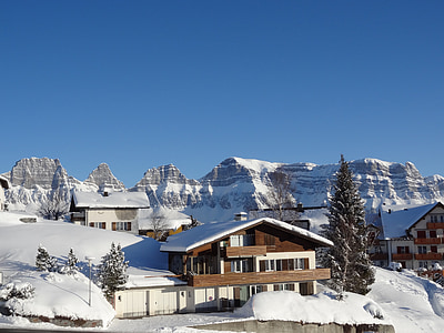 눈, 스위스, 스키, 겨울, 산, 보기, 겨울
