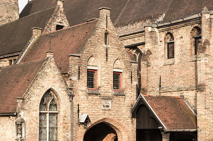 Brujas, Bélgica, fachada, almenas, casco antiguo, históricamente, romántica
