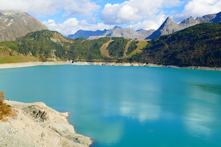 reservatório, Lago de Kops, Galtür, Montafon, Tirol, oberland tirolesa, Áustria