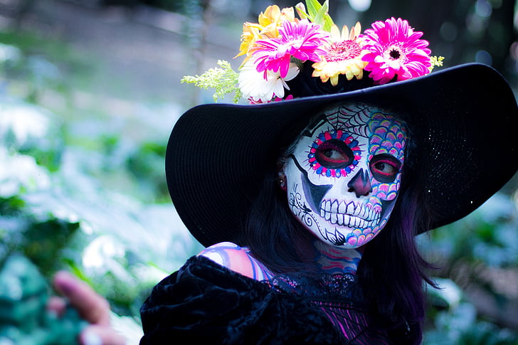 день мертвих, барвистий, складають, Мексика, традиція, жінка, Хеллоуїн