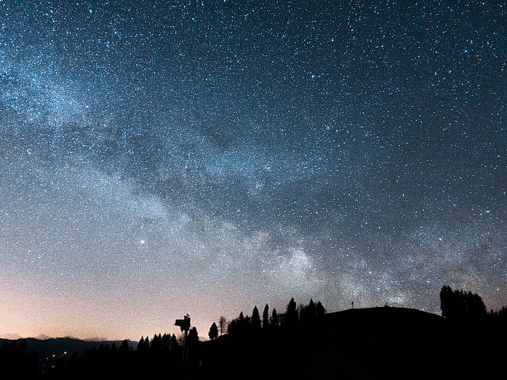 galaksija, krajolik, noć, silueta, prostor, maleni nebo, zvjezdano