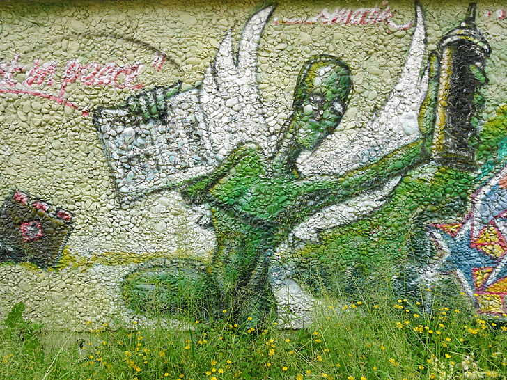 graffitty, Augsburg, grön, sten, spruta